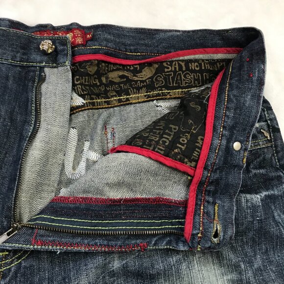 Vintage Stash House Embellished Jean Shorts Mens Size 40 100% Cotton Baggy Denim - Picture 8 of 16